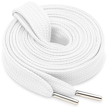 WEGOODZF Wide Flat Thick Shoelaces Extra Fat Chunky 47 inch Sneakers White Shoe Laces with Silver Metal Tips 2Pair