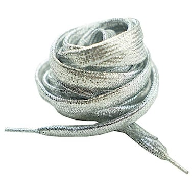 Decker White Silver Metallic Glitter Flat shoelaces Colorful Fashion 2 pairs pack for Canvas Sneaker Athletic 27 inch 69 cm Silver