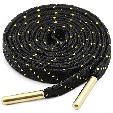 YFINE Sneakers Flat Shoe Laces 394 inch Black Gold Gold Tips Athletic Shoelaces With Metal Tips 2 Pair