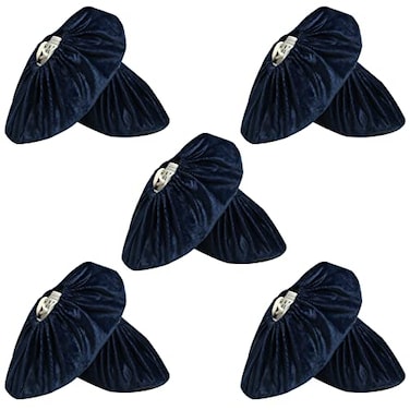 Lusanville 5 Pairs Reusable Shoe Covers Non Slip Shoe Protectors Covers Universal Soft Washable Thickened Foot Boot Shoe Covers for Indoors Home Laboratory Navy blue