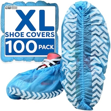 GSD Brand 100 Pack Extra Large Blue Shoe Covers Disposable Non Slip Indoor Reusable Boot Covers Shoe Booties Disposable with Non Skid Treads