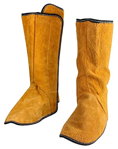 QWORK Fireproof Shoe Leg Cover Leather for Welding Welder Work Boot Protectors Welding Safety Boot Covers Leg Guards Gaiters Men and Women