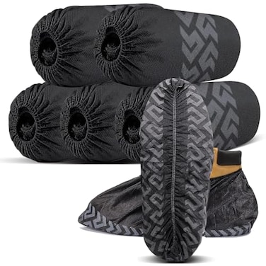 ioiopeak Shoe Covers Disposable 50 Pack 25 Pairs Durable NonSlip Water Resistant and Recyclable Boot Covers for Indoor and Outdoor Use One Size Fits Most NonwovenBlack