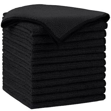 AIDEA Microfiber Cleaning Cloth12PK Soft Microfiber Towels for Cars Absorbent Cleaning Rags LintFree StreakFree Wash Cloths for House Kitchen Window12inx12in Black