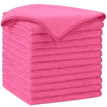 AIDEA Microfiber Cleaning Cloth12PK Soft Microfiber Towels for Cars Absorbent Cleaning Rags LintFree StreakFree Wash Cloths for House Kitchen Window12inx12in Pink