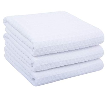 SINLAND Microfiber Dish Towel Kitchen Sublimation Towel Dishes Drying Towels and Kitchen Cleaning Cloth Waffle Towels 16inch X 24inch3 Pack White
