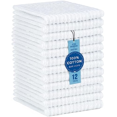 DecorRack 12 Pack 100 Cotton Kitchen Towels for Cleaning 12 x 12 inch Ultra Absorbent Bar Mops Heavy Duty Quick Dry Machine Washable Dish Towels MultiPurpose Cleaning Supplies White 12 Pack