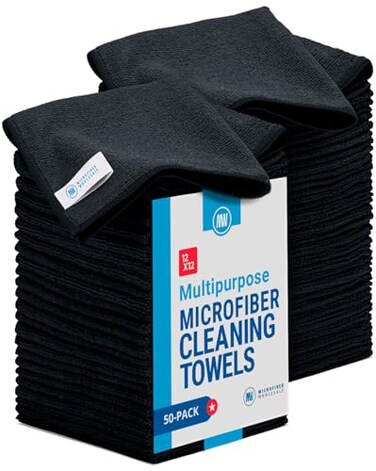 Microfiber Wholesale 12 x 12 Cleaning Cloths 50 Pack Reusable Towels Wash Rags Dust Cloth AllPurpose Kitchen Dish Cars Shop Glass Black