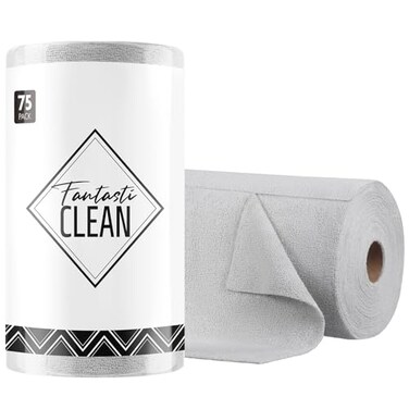 Fantasticlean Microfiber Cleaning Cloth Roll 75 Pack Tear Away Microfiber Towels 12 x 12 Reusable Washable Scratch Free Ultra Absorbent Dishcloth for AllAround Cleaning Supplies Grey