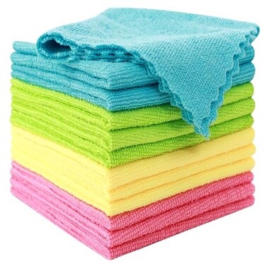 MOONQUEEN 12 Pack Microfiber Cleaning Cloth Reusable Cleaning Rag Fast Drying Cleaning Towels12X12 GreenBlueYellowPink