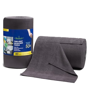 Greenfound Microfiber Cleaning Cloth Roll 80 Pack 115x115 Tear Away Towels Reusable and Washable Rags Grey