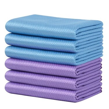 SINLAND Microfiber Glass Cleaning Cloth 6PK Lint Free Cleaning Cloths for Window Car Windows Mirrors and Stainless Steel Glass and Window Cleaner 16x16 Inch