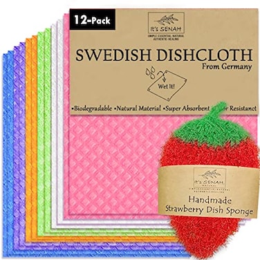 It's Senah 12Pack1Loofah Dish Sponge 100 Natural Biodegradable Swedish Dishcloths for Kitchen NoDiscoloration NoOdor Super Absorbent Dish Sponge Paper Towel Dust Wipes Replacement