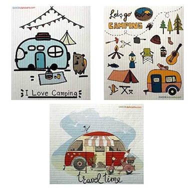 SWEDEdishcloths Cellulose Sponge Dish Towels Mixed Set of 3 One of Each Design Mixed Camping Swedish Dish Cloths