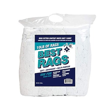 Arkwright LLC Arkwright TShirt Rags Bulk 10 lb Bag Cotton Cleaning Towels Low Lint Knit Wiping Cloths for Paint Stain Grease Shop and Auto Use Absorbent Machine Washable White