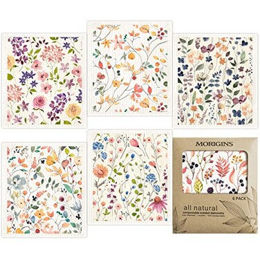 Morigins Floral Swedish Dish Cloths 6 Pack Reusable Compostable Kitchen ClothCellulose Sponge Dish Cloths Dish Towel Set