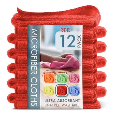 Hearth & Hearth Harbor Microfiber Cleaning Cloth Reusable Microfiber Towels for Cars 12 Pack Washcloths Red Cleaning Rags Microfiber Cloth Rags for Cleaning Lint Free Cloth 12x12 VHHClothM12Red