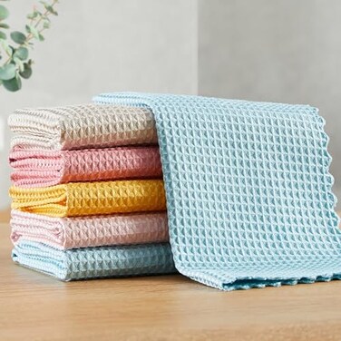 JOYMOOP Microfiber Cleaning Cloth Reusable Absorbent Microfiber Cleaning Cloths Kitchen Dish Cloth Waffle Weave 5 Pack Mixed Color 9898inch