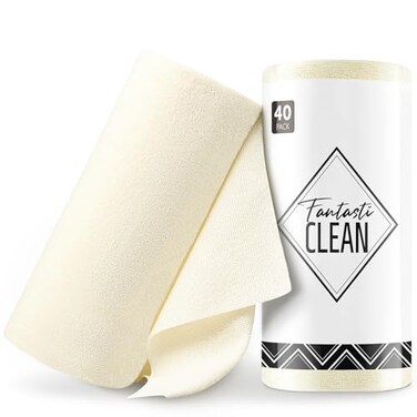Fantasticlean Microfiber Cleaning Cloth Roll 40 Pack Tear Away Microfiber Towels 12 x 12 Reusable Washable Scratch Free Ultra Absorbent Dishcloth for AllAround Cleaning Supplies Beige