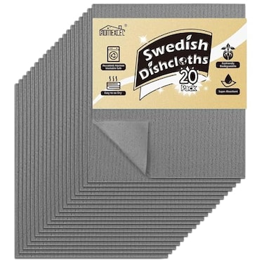 HOMEXCEL Swedish Dishcloths for Kitchen 20 Pack Sponge Dish Cloth for Counters Washing Dishes Reusable and Absorbent Paper Towels Grey