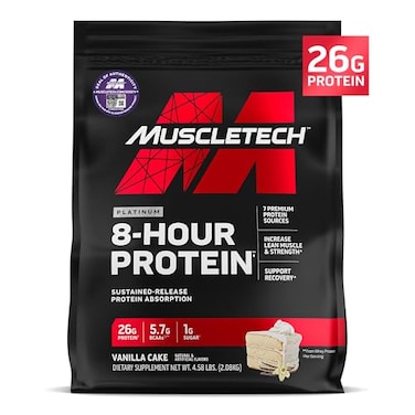 Muscletech MuscleTech Platinum 8Hour Protein Powder 7 Premium Protein Sources with Whey Casein Protein for Increased Lean Muscle Strength Improved Recovery Vanilla Cake 50 Servings
