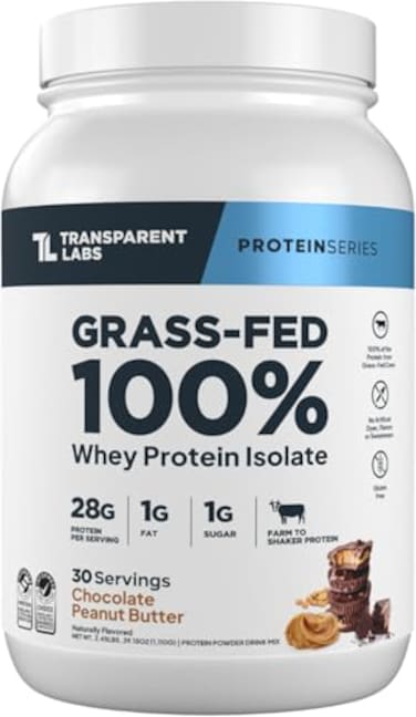 Transparent Labs GrassFed Whey Protein Isolate Naturally Flavored Gluten Free Whey Protein Powder with 28g of Protein per Serving 9 Amino Acids 30 Servings Chocolate Peanut Butter