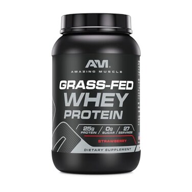 Amazing Muscle GrassFed Whey Protein Powder Supplement 2 Lb 907 G NonGMO GluteFree Made in USA