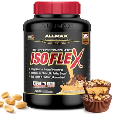 ALLMAX ISOFLEX Pure Whey Isolate Protein Powder Gluten Free Low Lactose SugarFree HighProtein Clean KetoFriendly Pre Post Workout Supplement Women and Men Chocolate Peanut Butter 5lb