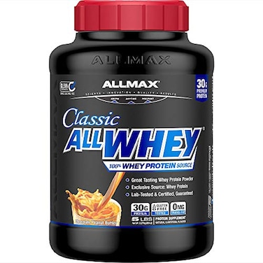 ALLMAX Classic AllWhey Whey Protein Powder Chocolate Peanut Butter 5 lbs 30g Protein per Scoop Gluten Free Low Sugar High Protein Supports Recovery Lean Muscle Post Workout for Men Women