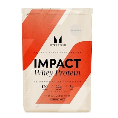 Myprotein Impact Whey Protein Powder 22 Lbs 33 Servings Unflavored 22g Protein 5g BCAA Per Serving Protein Shake for Superior Performance Muscle Strength Recovery Gluten Free