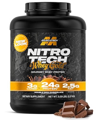 MuscleTech Muscletech Whey Protein Powder Double Rich Chocolate 5LB NitroTech Whey Protein Isolate Smoothie Mix for Lean Muscle Recovery 24g of Whey Gold Protein for Women Men Packaging May Vary