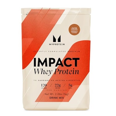 Myprotein Impact Whey Protein Powder 22 Lbs 31 Servings Salted Caramel 22g Protein 5g BCAA Per Serving Protein Shake for Superior Performance Muscle Strength Recovery Gluten Free