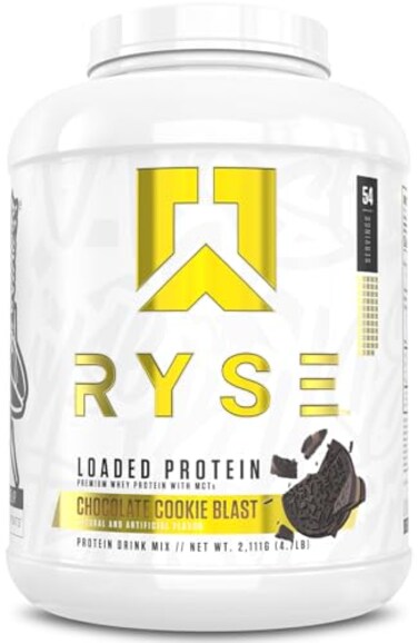 RYSE Up RYSE Loaded Protein Powder Chocolate Cookie Blast 25g Whey Protein Isolate Concentrate with Prebiotic Fiber MCTs Low Carb Low Sugar DigestiveFriendly 54 Servings 4 lb Tub