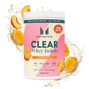 Myprotein Clear Whey Isolate Protein Powder 11 Lb 20 Servings Peach Mango 20g Protein per Serving Naturally Flavored Drink Mix Daily Protein Intake for Superior Performance
