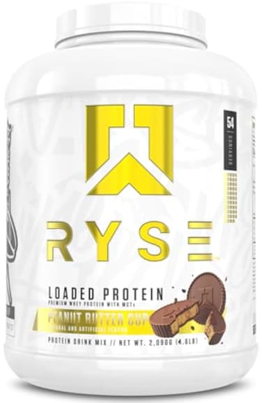RYSE Up RYSE Loaded Protein Powder Peanut Butter Cup 25g Whey Protein Isolate Concentrate with Prebiotic Fiber MCTs Low Carb Low Sugar DigestiveFriendly 54 Servings 4 lb Tub