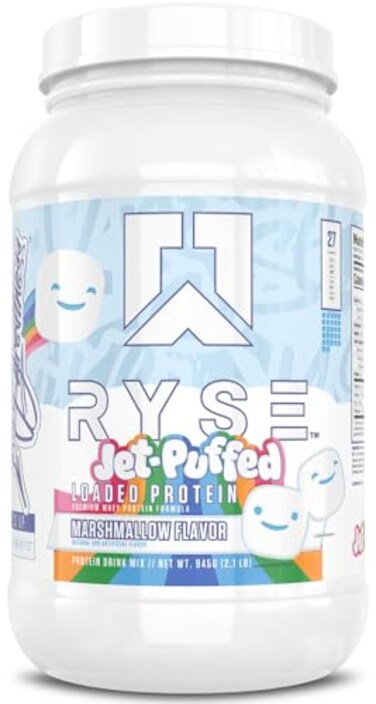 RYSE Up RYSE Loaded Protein Powder JetPuffed Marshmallow 25g Whey Protein Isolate Concentrate with Prebiotic Fiber MCTs Low Carb Low Sugar DigestiveFriendly 27 Servings 2 lb Tub