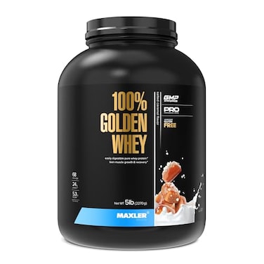 Maxler 100 Golden Whey Protein 24g of Protein per Serving Whey Protein Powder for Pre Post Workout FastAbsorbing Whey Concentrate Isolate Hydrolysate Blend Salted Caramel 5 lb