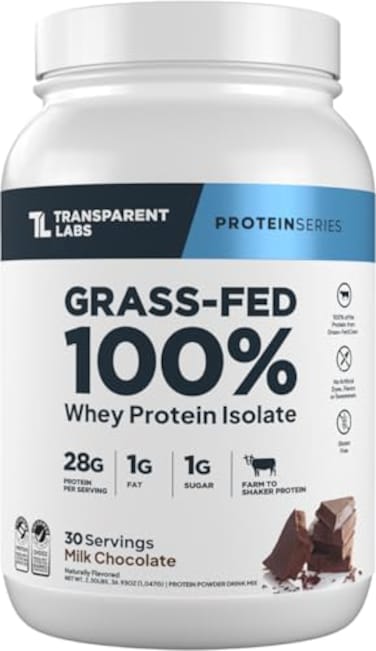 Transparent Labs GrassFed Whey Protein Isolate Naturally Flavored Gluten Free Whey Protein Powder with 28g of Protein per Serving 9 Amino Acids 30 Servings Milk Chocolate