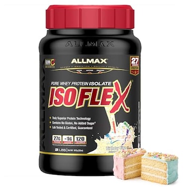 ALLMAX ISOFLEX Pure Whey Isolate Protein Powder Gluten Free Low Lactose SugarFree HighProtein Clean KetoFriendly for Pre Post Workout Supplement for Women and Men Birthday Cake 2lb