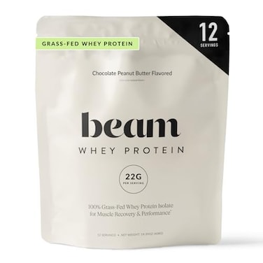 BEAM Grass Fed Whey Protein Powder Chocolate Peanut Butter 12 Servings 22g Protein Per Serving Clean Whey Isolate Concentrate Low Carb Paleo Friendly GMO Free Gluten Free 3rd Party Tested