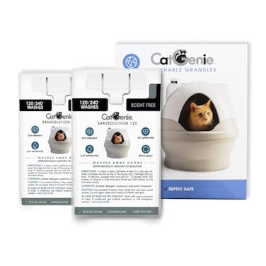 CatGenie 21 Supply Combo 2 SaniSolution Cartridges Washable Granules Self Cleaning Cat Litter Box Refill Bundle Compatible with AI Scent Free