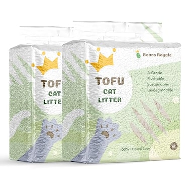 Beans Royale 2pcs Pack 6L x 2 Tofu Cat Litter Clumping Kitty Litter FlushablePea FiberDust Free Odor Control Low Tracking Lightweight Milky