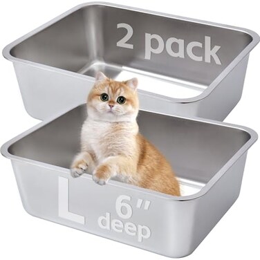 EGMEHOAD Stainless Steel Litter Box 2 PackMetal Litter BoxCat Litterbox