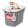 IRIS USA Large Top Entry Cat Litter Box with Lid Enclosed Covered Cat Litter Box for Indoor Cats Dog Proof Design Odor Control Litter Tracking Reduction Scoop Included GrayWhite