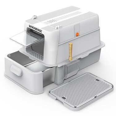 Wooaidagg Enclosed Stainless Steel Cat Litter Box with Odor Control Modular Design with Drawer and Flip Door Easy to Clean and WashNonStick InteriorExtra Large Size Fits All CatsLight Grey