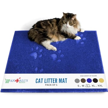 Andalus Brands Andalus Large Cat Litter Mat Pack of 1 Waterproof NonSlip Easy to Clean Cat Litter Box Mat for Extra Efficient Pet LitterTrapping Blue 30 X 18