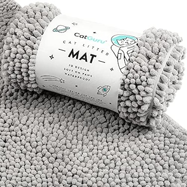 CatGuru Cat Litter Mat Medium Extra Large XXL Waterproof Litter Box Mat Non Slip Kitty Litter Mat Machine Washable Litter Trapping Mat Soft Litter Tray Cat Stuff XL GrayHeavyDuty