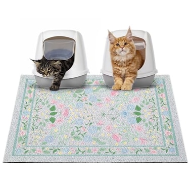 Glittme Cat Litter Mat with NonSlip Bottom Litter Box Mat 33X22 Litter Trapping Mat Easy to Clean Washable Cat Food Mat for KittyL