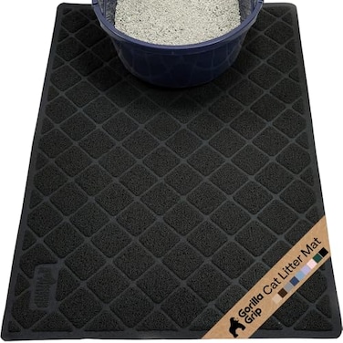 GORILLA GRIP Cat Litter Box Mat Cushioned Coil Mesh Litter Trapping Mats Scatter Control Supplies for Less Mess Phthalate Free Ultra Deep Catch Grooves Rinse or Vacuum to Clean 30x20 Black