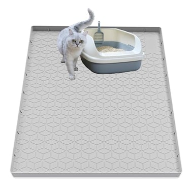 Jacooxi Cat Litter Mat for Litter Box Silicone Large Cat Litter Trapping Mat 34x22 in Waterproof NonSlip Durable Easy Clean Light Gray